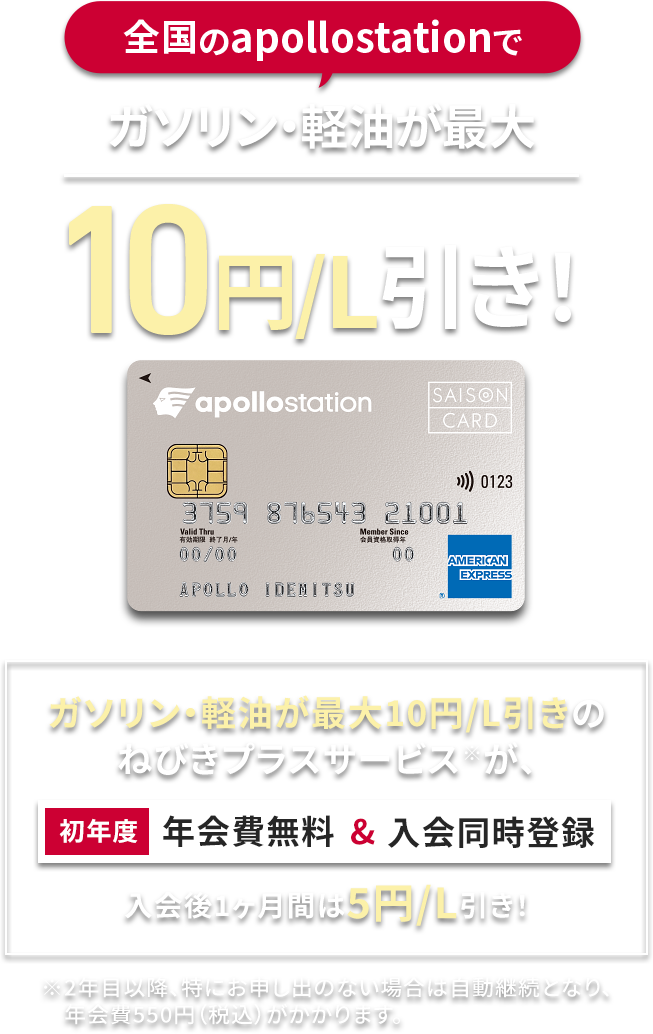 apollostationでガソリン・軽油が最大10円/L引き！ねびきプラスサービスが初年度年会費無料＆入会同時登録