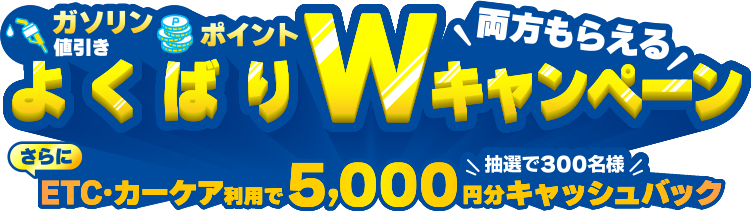 ガソリン値引き、ポイント 両方貰えるよくばりWキャンペーン