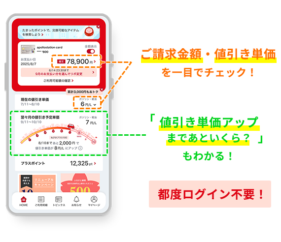 アプリなら、ご請求金額・値引き単価を一目でチェック！さらに「値引き単価アップまであといくら？」もわかる！