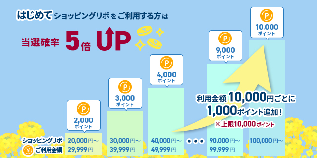 「ショッピングリボ宣言」または「長期コース」登録で抽選確率10倍アップ