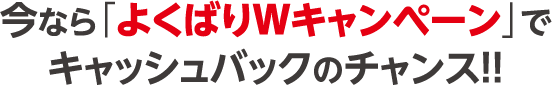 今なら「よくばりＷキャンペーン」でキャッシュバックのチャンス!!