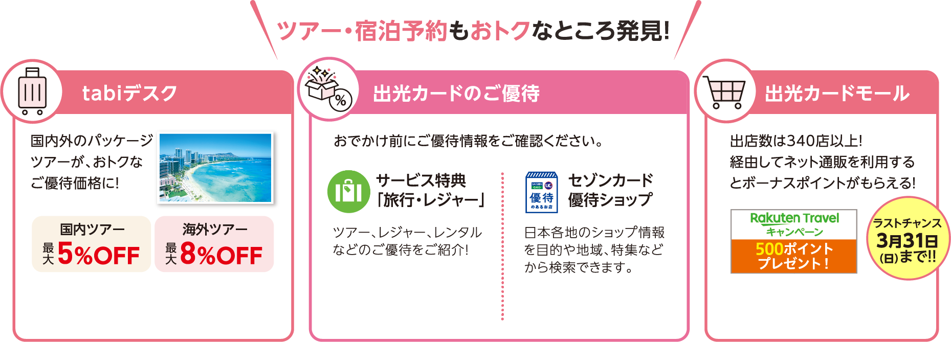 ツアー・宿泊予約もおトクなところ発見!