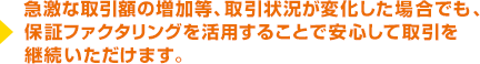急激な取引額の増加等、取引状況が変化した場合でも、保証ファクタリングを活用することで安心して取引を継続いただけます。