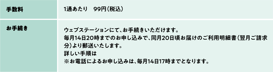 ご利用明細の郵送をご希望の場合